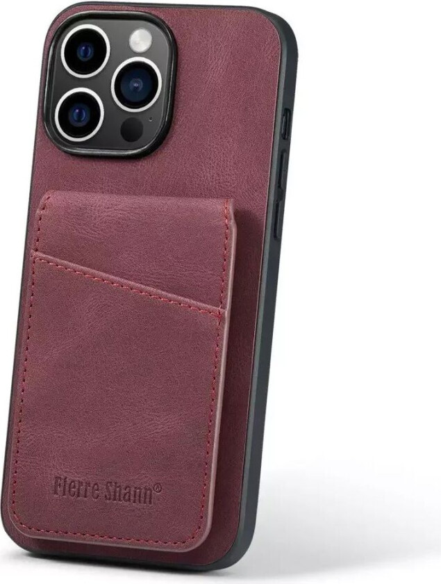 iPhone 14 Pro Skinndekket Plast Deksel med Kortholdere og Stativfunksjon - Rød