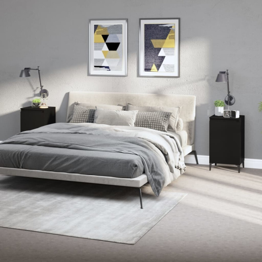 Nattbord 2 stk svart 40x35x70 cm konstruert tre