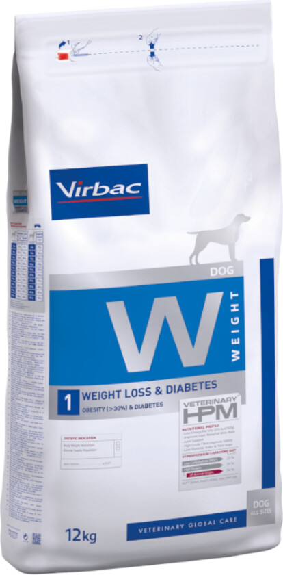 Veterinary HPM W1 Vekttap og diabetes for hunder - 2 x 12 kg