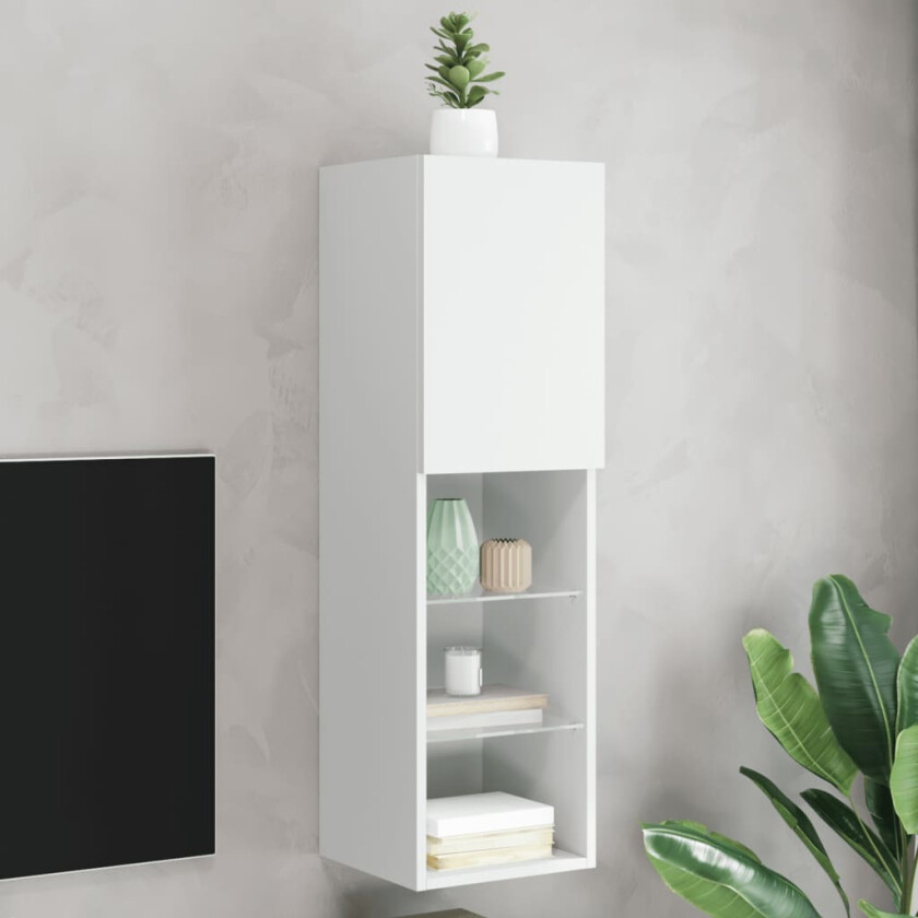 TV-benk med LED-lys hvit 30,5x30x102 cm