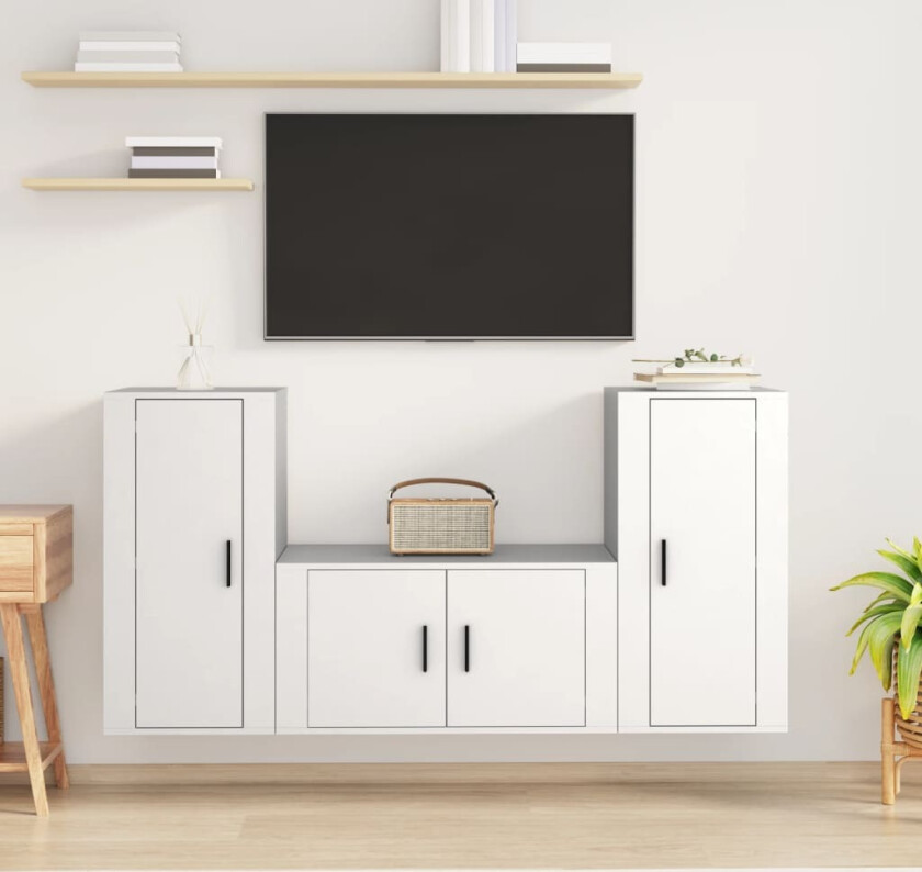 TV-skapsett 3 deler hvit konstruert tre