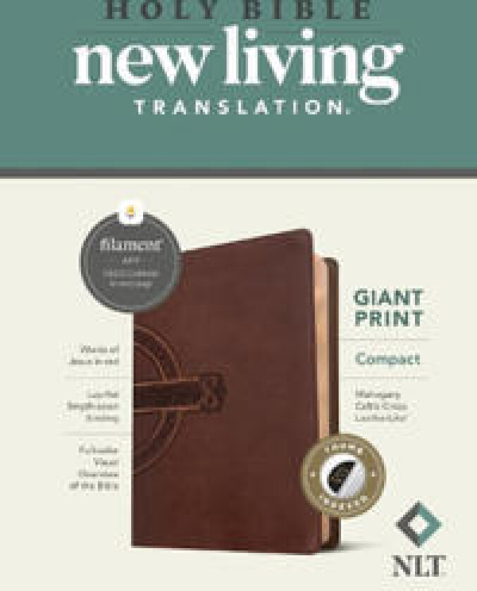 NLT Compact Giant Print Bible, Filament-Enabled Edition (Leatherlike, Mahogany Celtic Cross, Indexed, Red Letter)