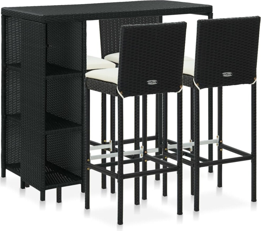 Barsett til hage med puter 5 deler polyrotting svart