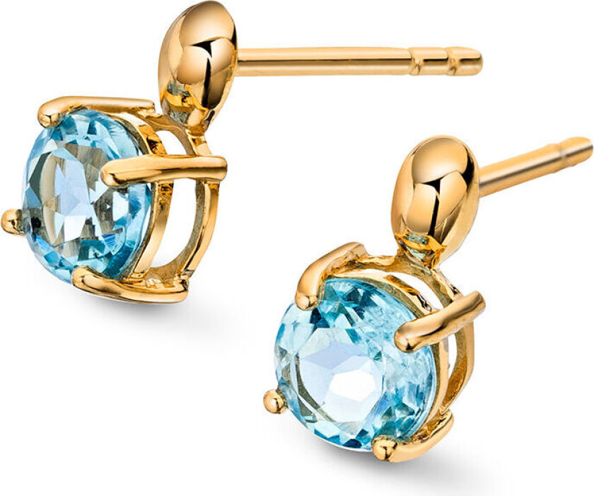 , Øredobber i 585 gult gull med blå topas