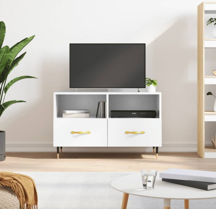 TV-benk høyglans hvit 80x36x50 cm konstruert tre