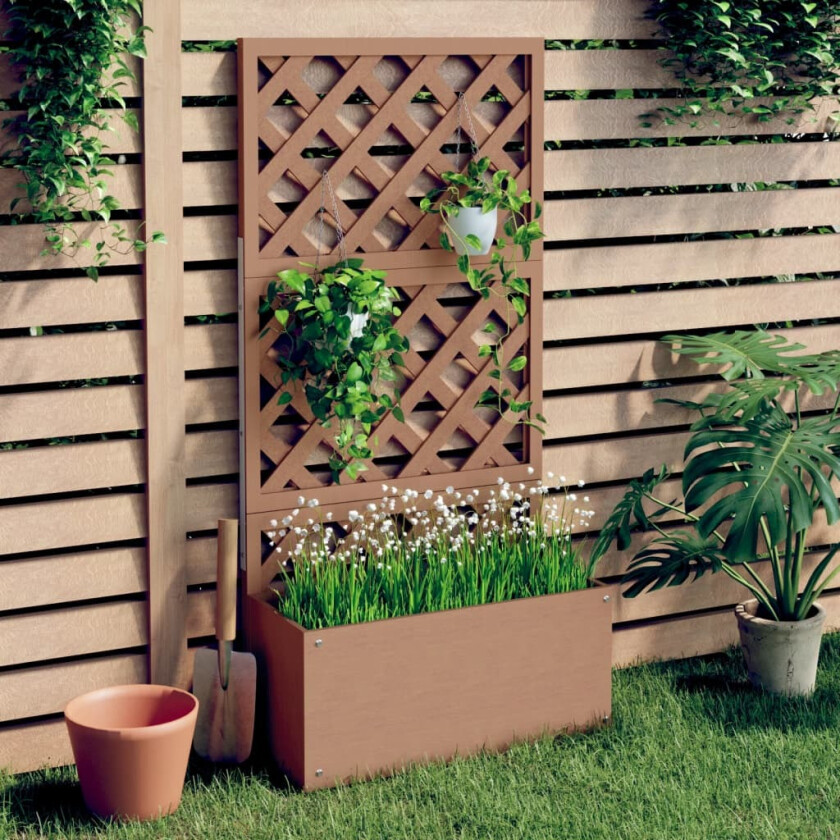Blomsterkasse med espalier brun 65x33x135 cm WPC
