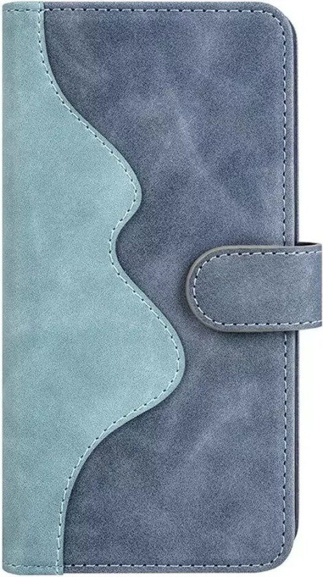 iPhone 14 Flerfarget Flip Deksel i Skinn med Kortholder - Blå / Grå