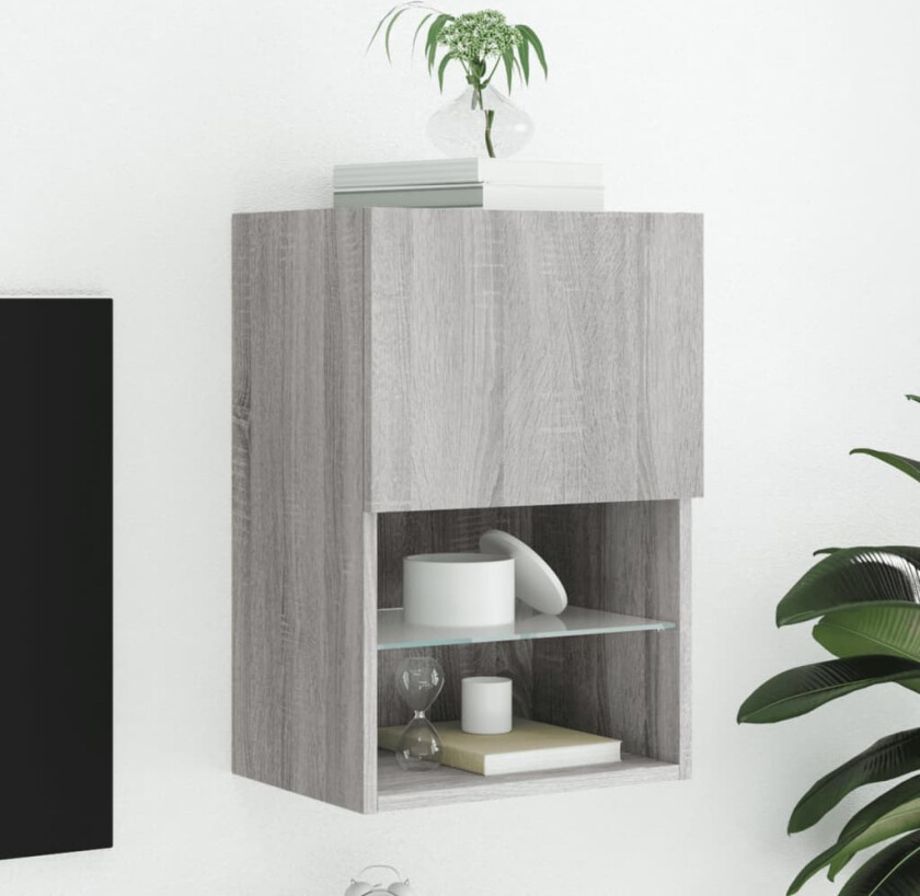 TV-benk med LED-lys grå sonoma 40,5x30x60 cm