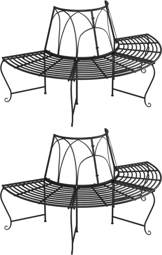 Benk halvrund tre 2 stk Ø159 cm svart stål