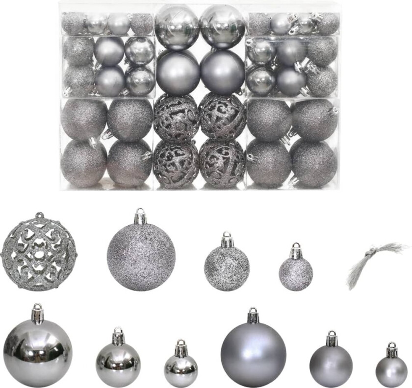 Julekuler 100 stk grå 3 / 4 / 6 cm
