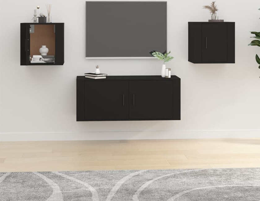 Vegghengte TV-benker 2 stk svart 40x34,5x40 cm