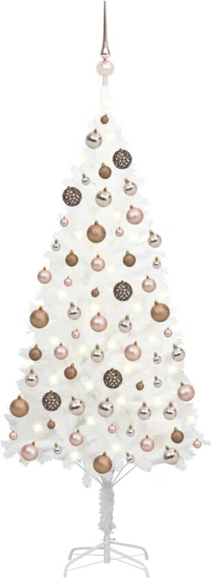 Forhåndsbelyst kunstig juletre med kulesett hvit 120 cm