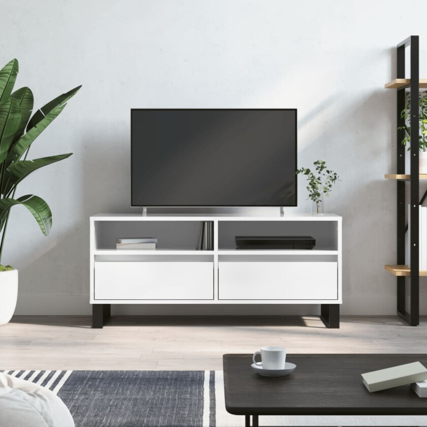 TV-benk høyglans hvit 100x34,5x44,5 cm konstruert tre