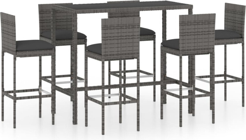 Barsett til hage med puter 7 deler polyrotting grå