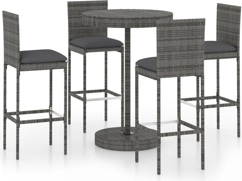 Barsett til hage med puter 5 deler polyrotting grå