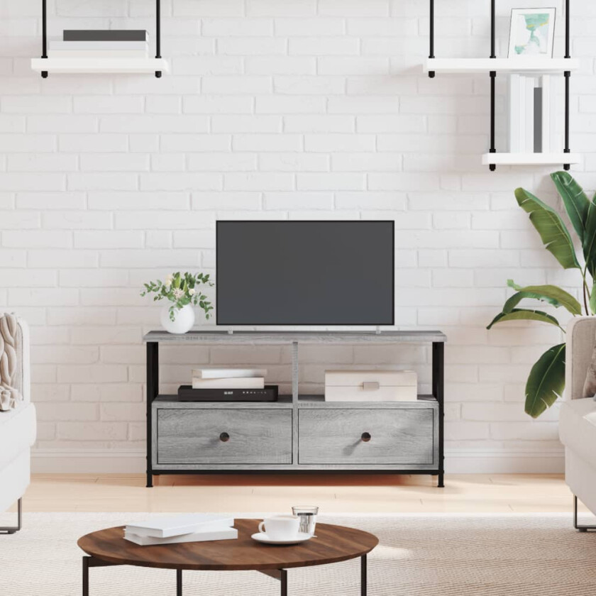 TV-benk grå sonoma 90x33x45 cm konstruert tre og jern