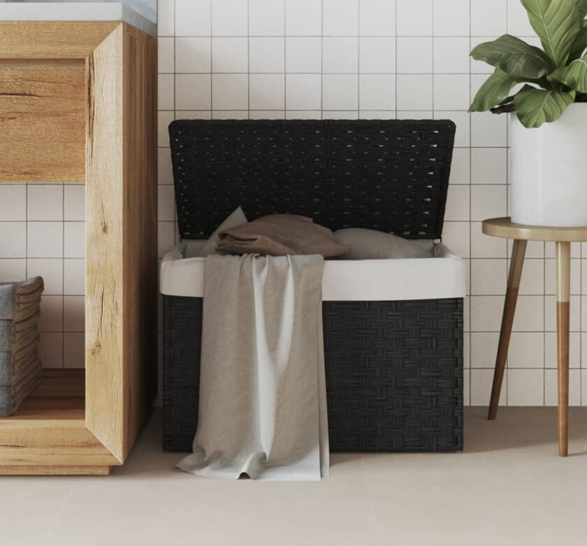 Skittentøyskurv med lokk svart 55,5x35x34 cm polyrotting