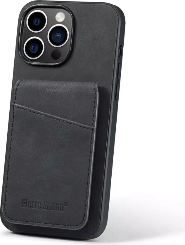 iPhone 14 Pro Skinndekket Plast Deksel med Kortholdere og Stativfunksjon - Svart