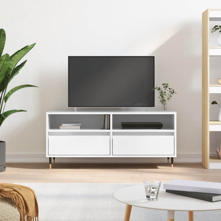 TV-benk høyglans hvit 100x34,5x44,5 cm konstruert tre