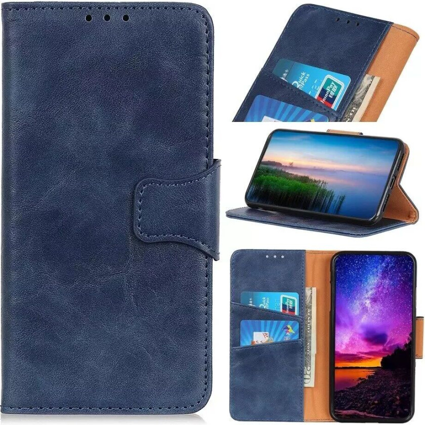 Samsung Galaxy A20s Skinn Flip Deksel med Stativ - Blå