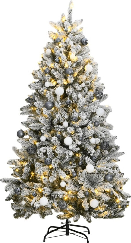 Kunstig hengslet juletre med 300 LED og kulesett 210 cm