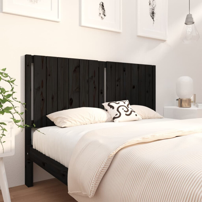 Sengegavl svart 145,5x4x100 cm heltre furu