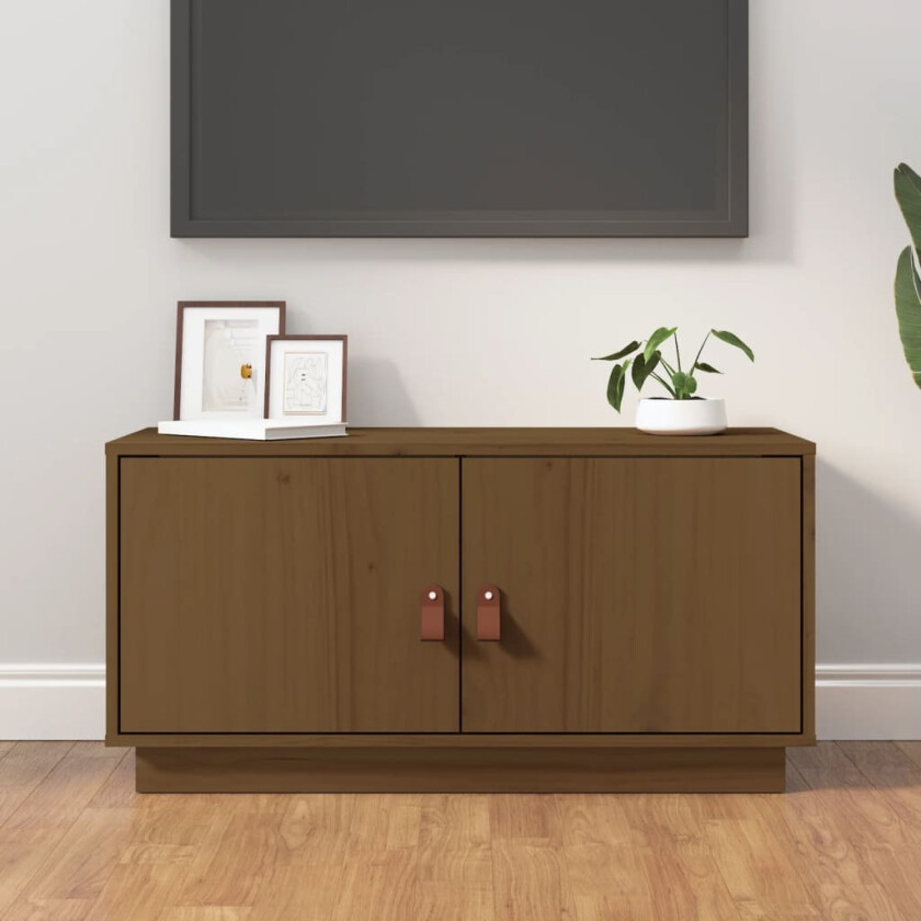 TV-benk honningbrun 80x34x40 cm heltre furu