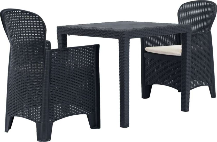 Bistrosett 3 deler plast antrasitt rottingdesign