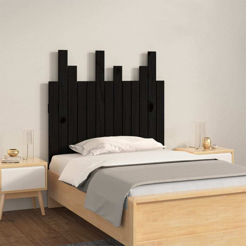 Veggmontert sengegavl svart 82,5x3x80 cm heltre furu