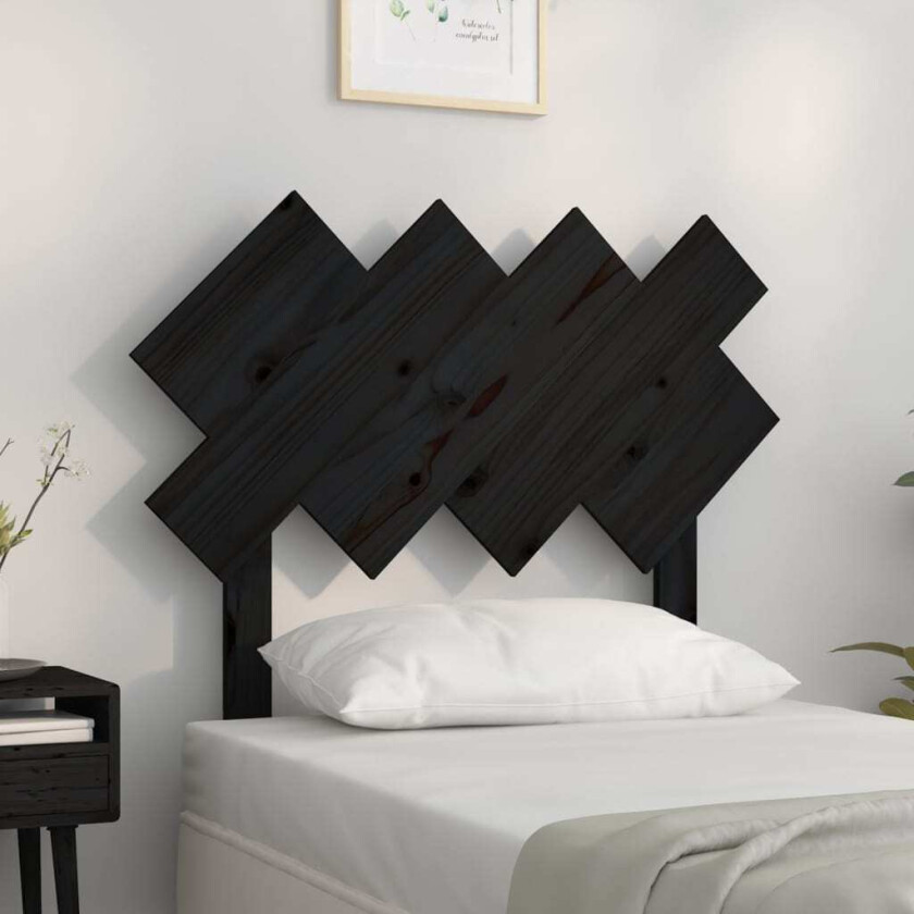 Sengegavl svart 92x3x81 cm heltre furu