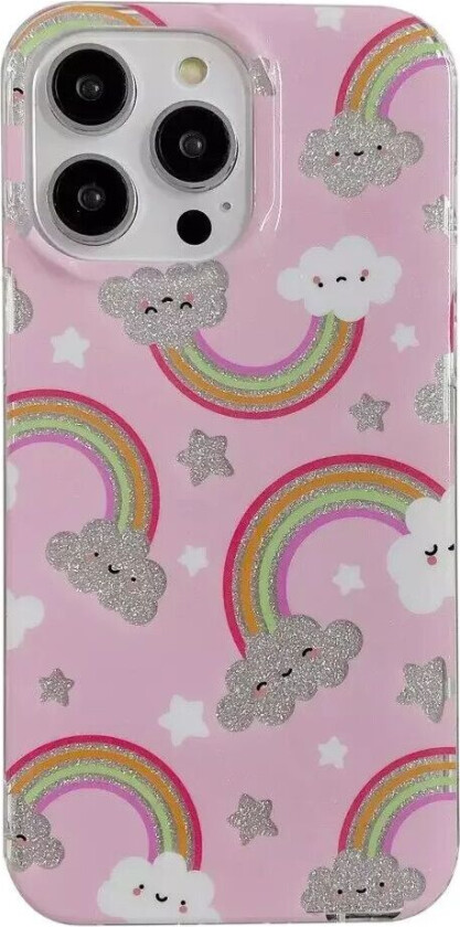 iPhone 14 Pro Glitter Plast Deksel - Regnbuer