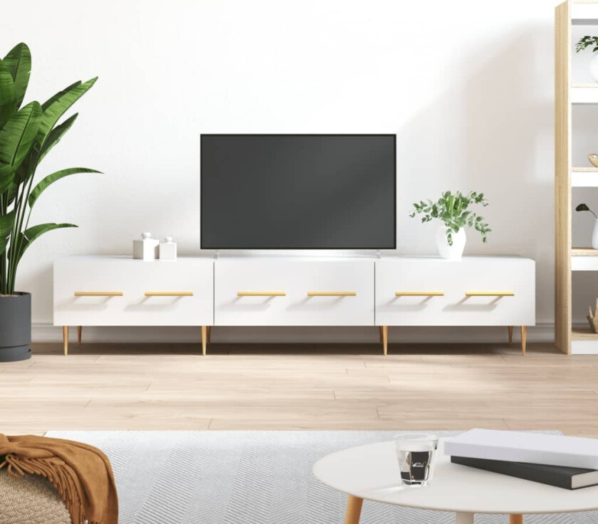 TV-benk høyglans hvit 150x36x30 cm konstruert tre