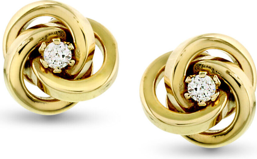 , Øredobber i 585 gult gull med knute og zirkonia