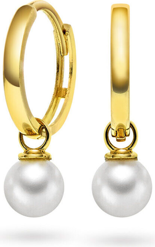 , Øreringer i 585 gult gull med ferskvannsperle