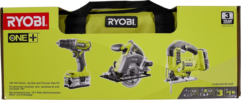 R18ddjscsp-242S One+ 18V Combo Kit Med 3 Maskiner, Batteri Og Lader