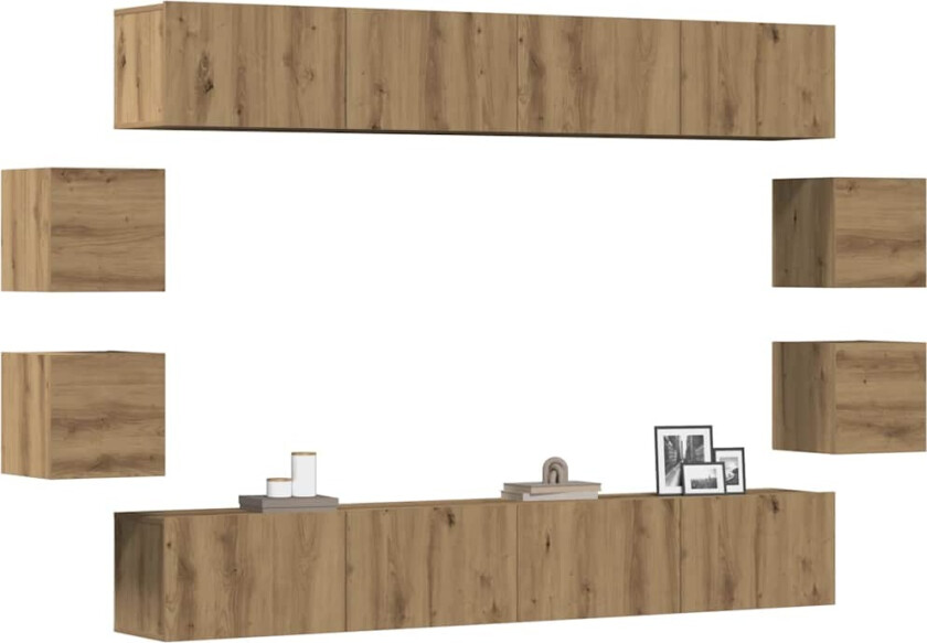 Vegghengte TV-benker 8 stk artisan eik konstruert tre