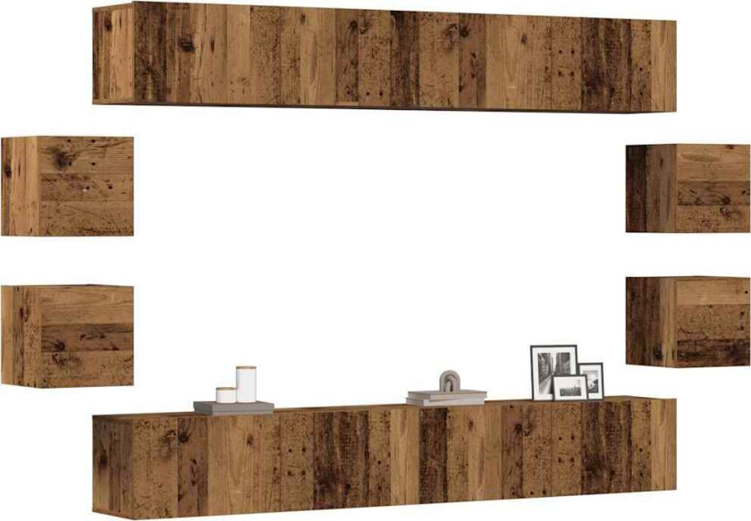 Vegghengte TV-benker 8 stk gammelt tre konstruert tre