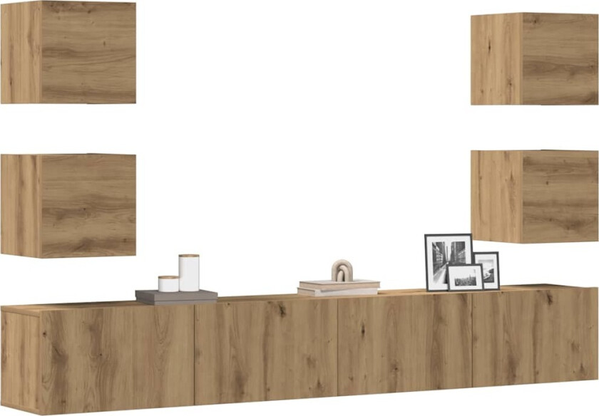 Vegghengte TV-benker 6 stk artisan eik konstruert tre