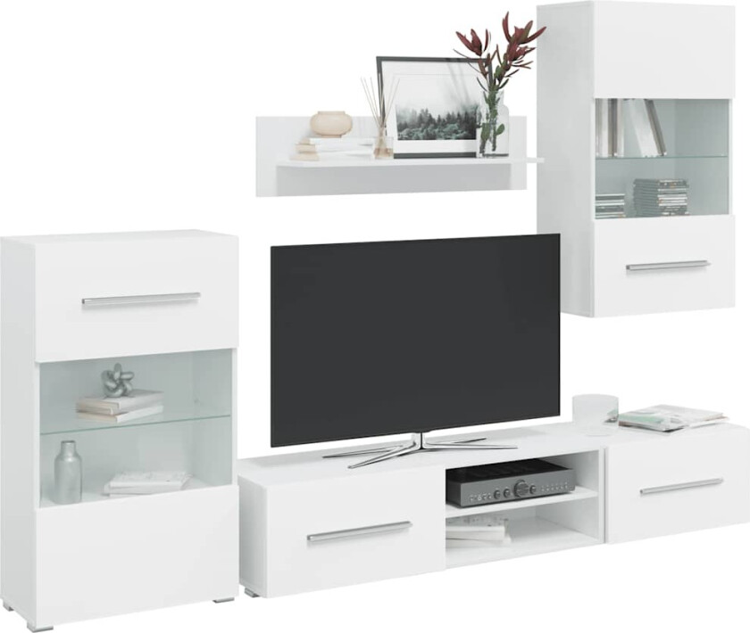 TV-enheter med LED 5 deler matt hvit konstruert tre