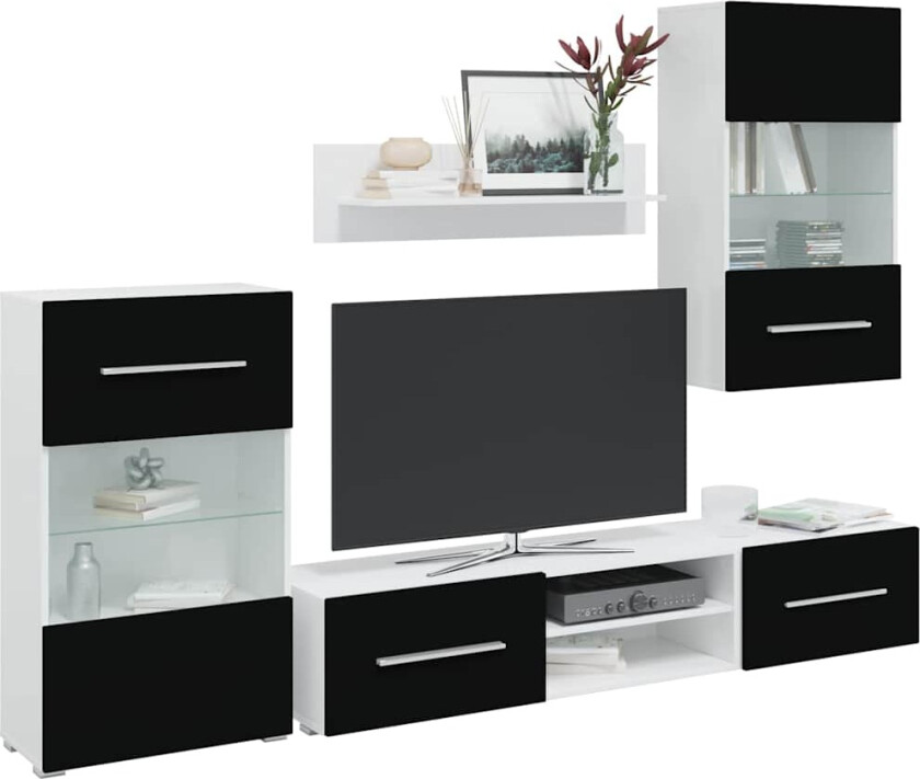 TV-enheter med LED 5 deler matt svart konstruert tre