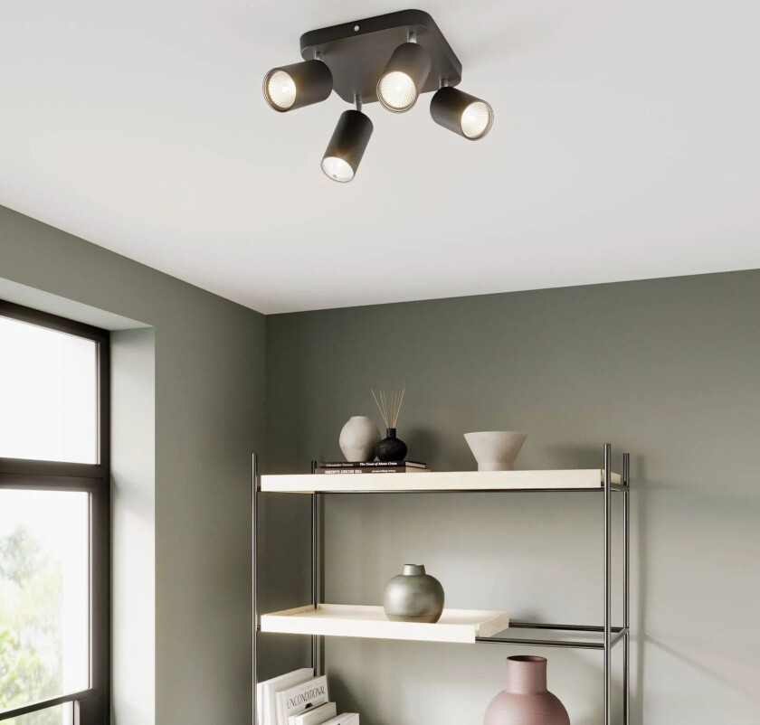 Taklampe Eye Spot 4 lyskilder kvadrat, svart