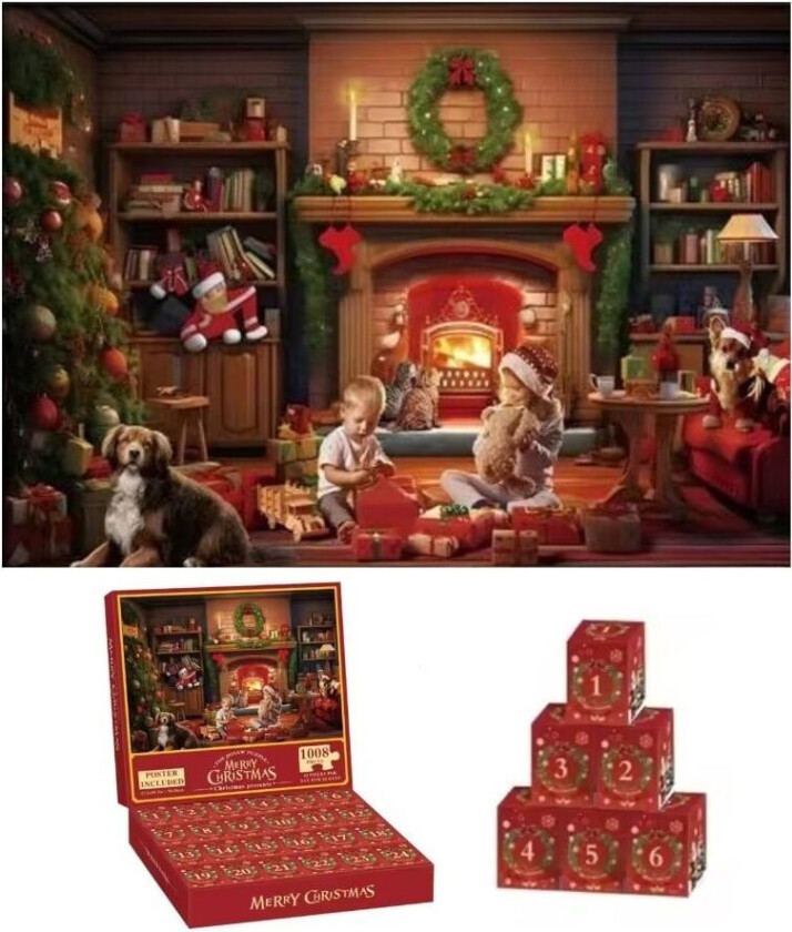 Pussel Adventskalender 2024 - Julpussel med 1008 bitar - Jultomte