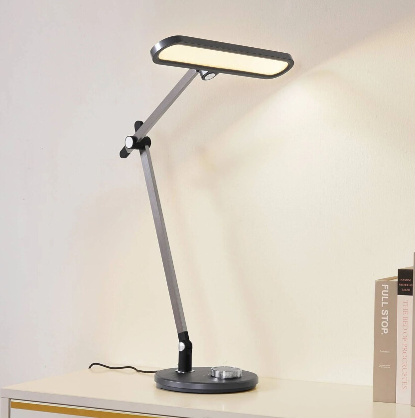 LED-bordlampe Elvir, grå, aluminium, høyde 53 cm, CCT