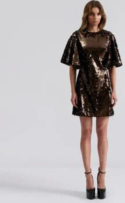 Yvette Wide Sleeve Sequin Mini Dress - Chocolate M
