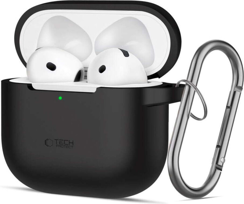 Apple AirPods 4 Silikon Deksel med Karabinkrok - Svart