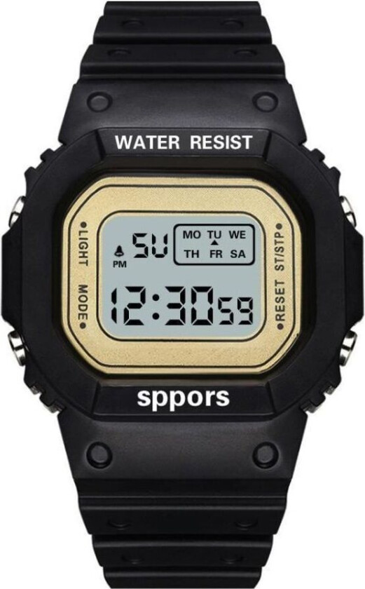 Barneklokke digital svart armbåndsur med LED belysning