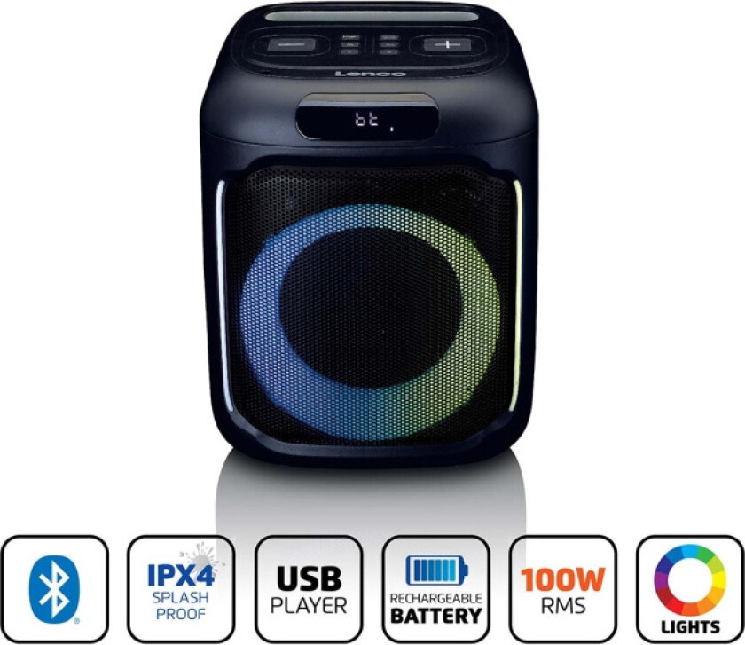 Kompakt IPX4 Bluetooth® Partyhøyttaler med trådløs mikrofon