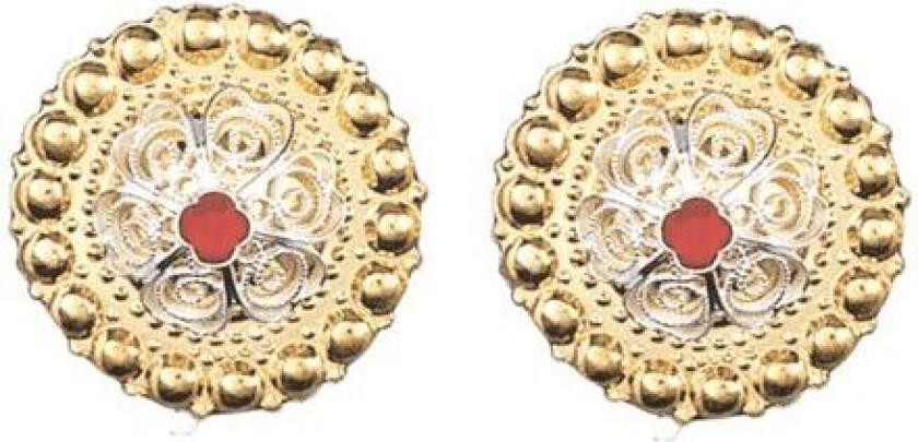 Borenåler i 830 hvitt og forgylt sølv med rød sten