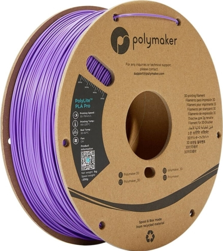 Polymaker Pa07011 Filament Pla Pro Høj Grad Af Stivhed, Slagfast 1.75 Mm 1000 G Lilla Polylite™ 1 Stk