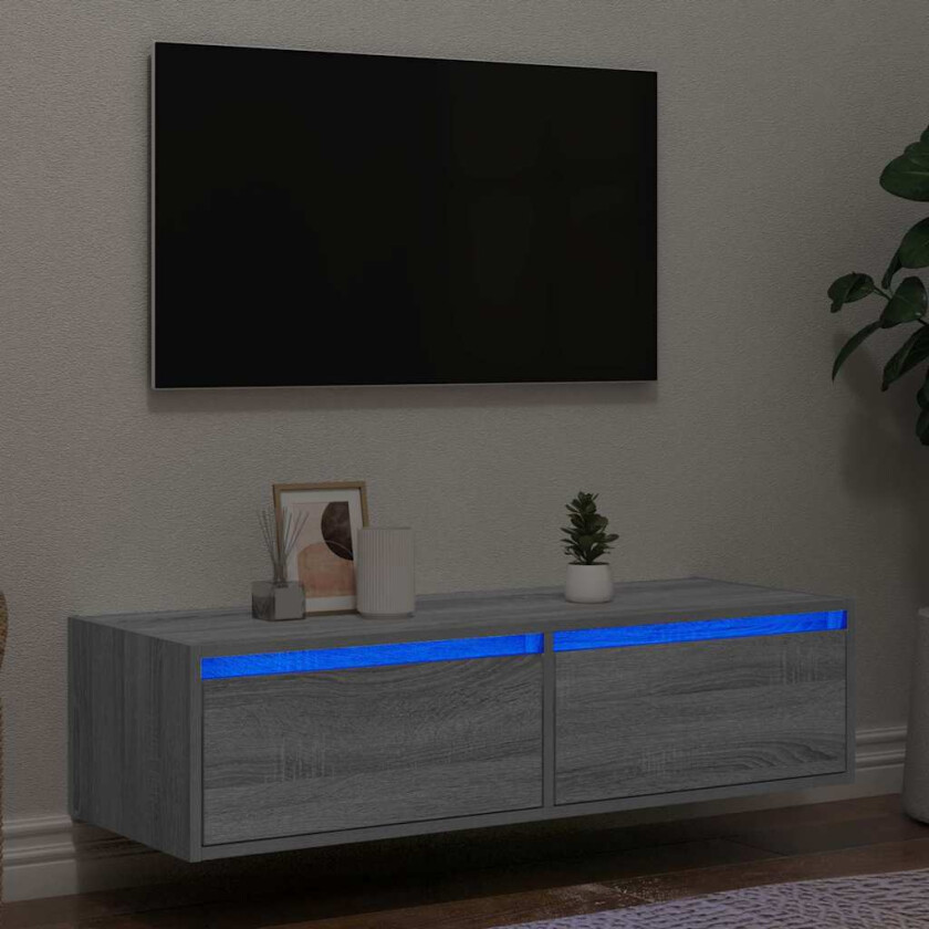 TV-benk med LED-lys grå sonoma 100X35,5x25 cm